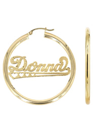 14K Ladies Diamond Cut Heart Name Plate Hoop Earrings