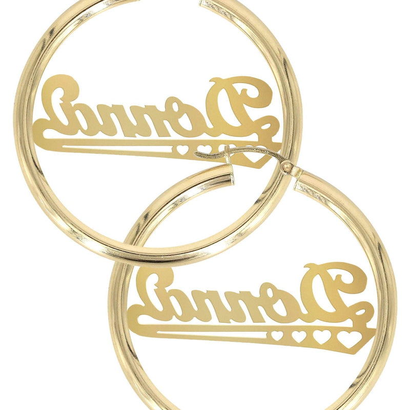 14K Ladies Diamond Cut Heart Name Plate Hoop Earrings