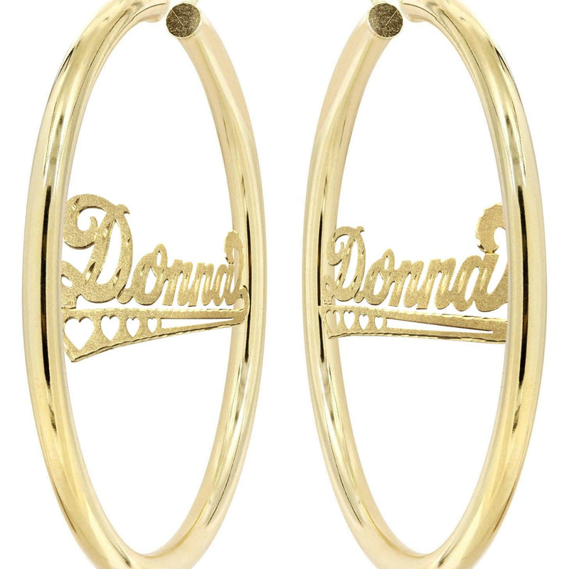 14K Ladies Diamond Cut Heart Name Plate Hoop Earrings