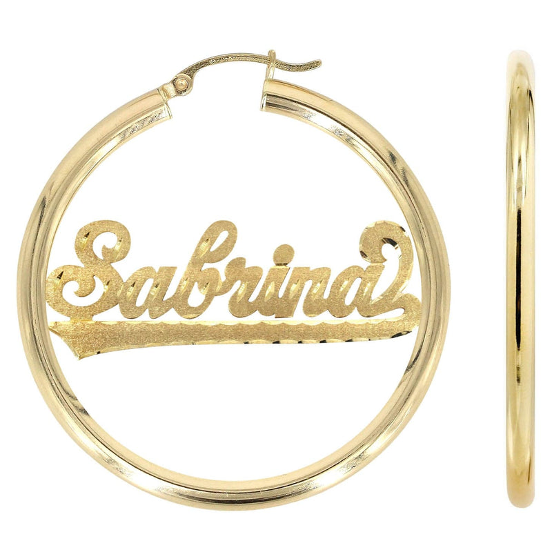 14K Ladies Diamond Cut Name Plate Hoop Earrings