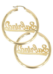 14K Ladies Diamond Cut Name Plate Hoop Earrings