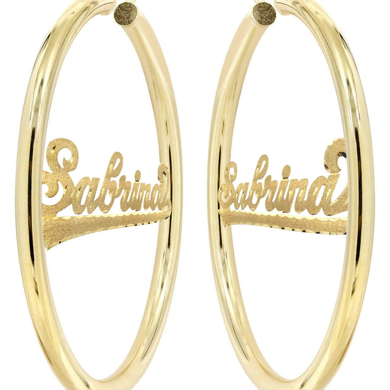 14K Ladies Diamond Cut Name Plate Hoop Earrings