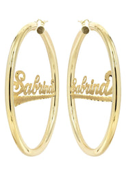 14K Ladies Diamond Cut Name Plate Hoop Earrings