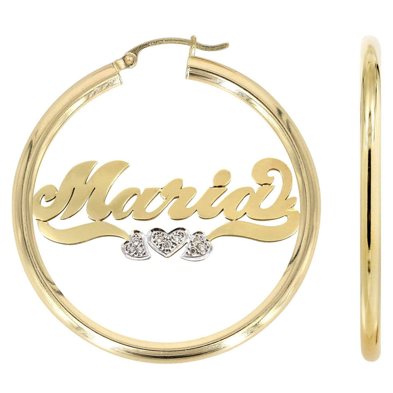 14K Ladies Diamond Heart Name Plate Hoop Earrings