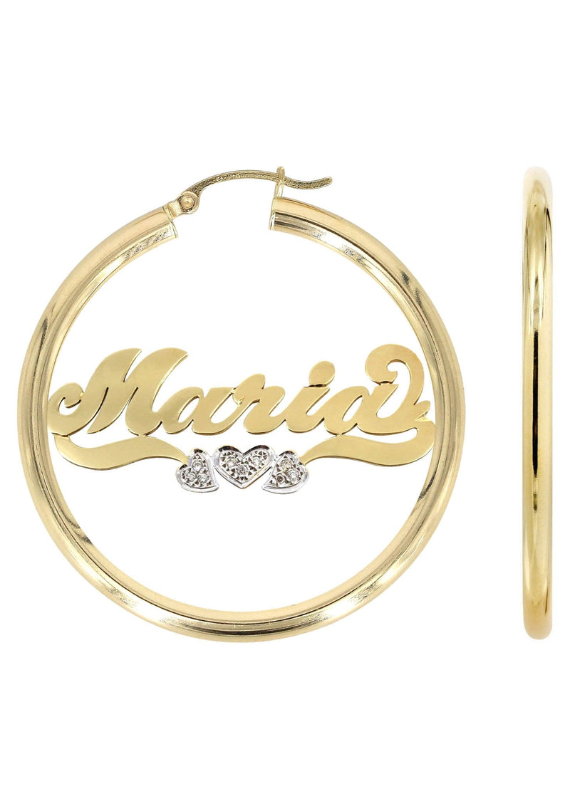 14K Ladies Diamond Heart Name Plate Hoop Earrings