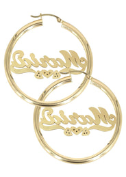 14K Ladies Diamond Heart Name Plate Hoop Earrings