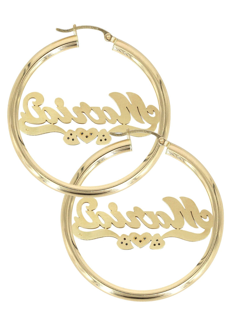 14K Ladies Diamond Heart Name Plate Hoop Earrings