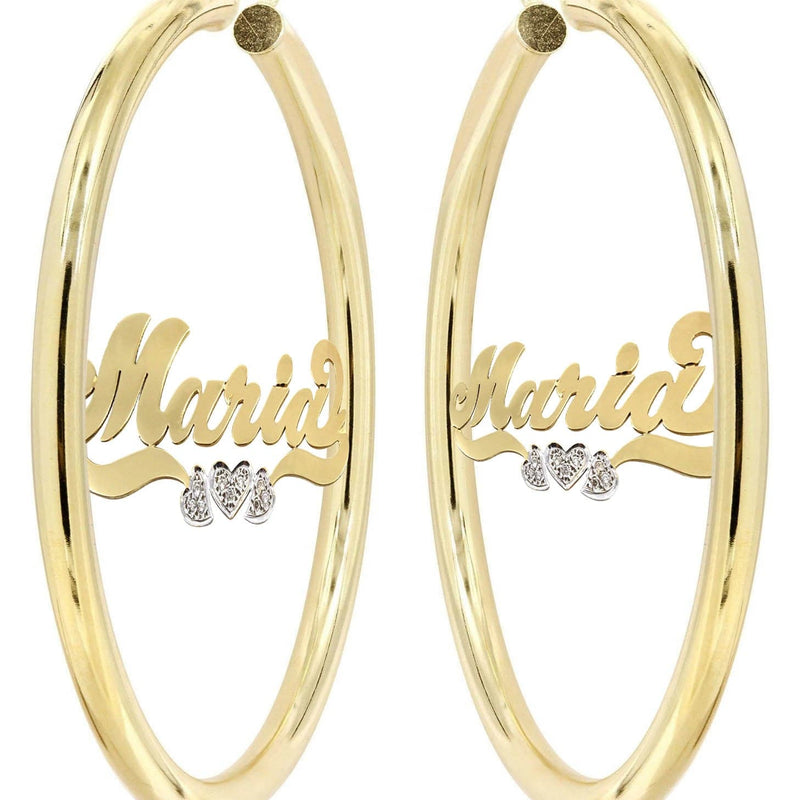 14K Ladies Diamond Heart Name Plate Hoop Earrings