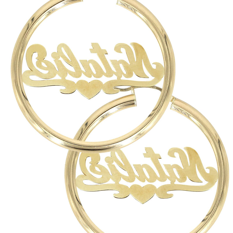 14K Ladies Two Tone with Diamonds Name Plate Hoop Earrings