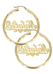 14K Ladies Two Tone with Diamonds Name Plate Hoop Earrings