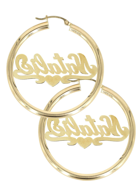 14K Ladies Two Tone with Diamonds Name Plate Hoop Earrings