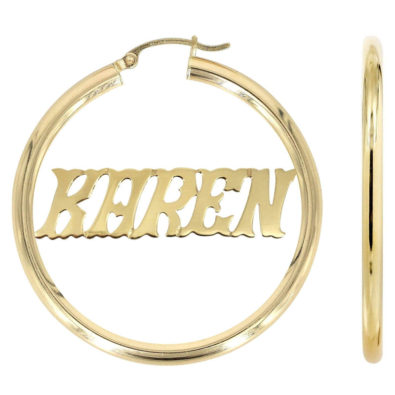 14K Ladies Name Plate Name Plate Hoop Earrings
