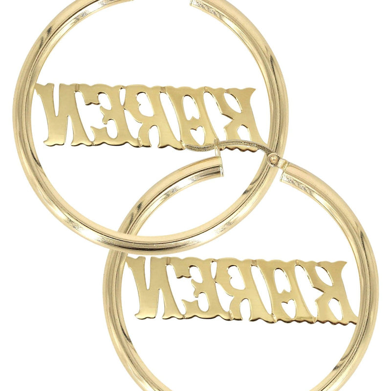 14K Ladies Name Plate Name Plate Hoop Earrings
