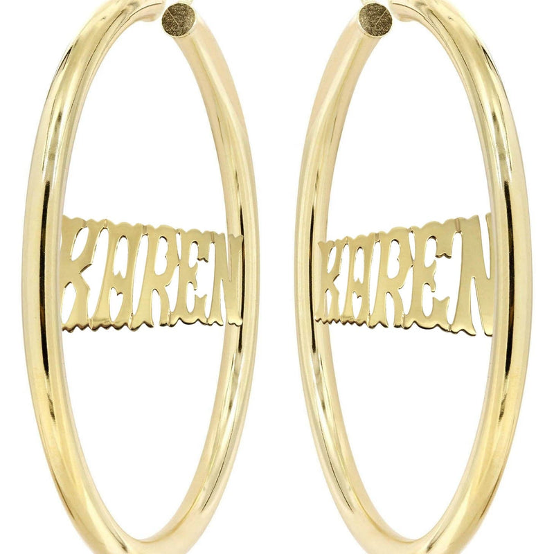 14K Ladies Name Plate Name Plate Hoop Earrings