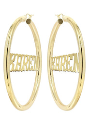 14K Ladies Name Plate Name Plate Hoop Earrings
