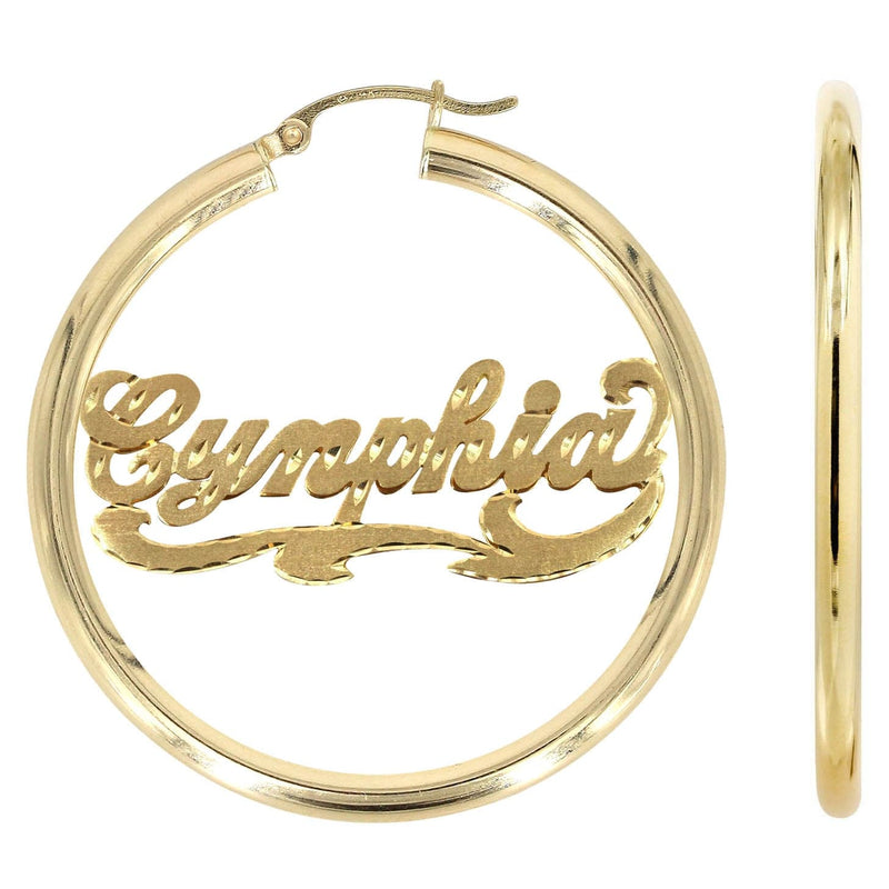 14K Ladies Diamond Cut Name Plate Hoop Earrings