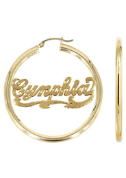 14K Ladies Diamond Cut Name Plate Hoop Earrings