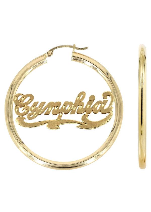 14K Ladies Diamond Cut Name Plate Hoop Earrings