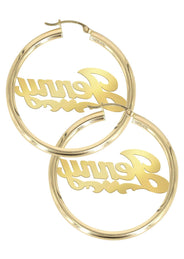 14K Ladies Plain Heart Name Plate Hoop Earrings
