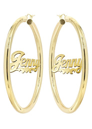 14K Ladies Plain Heart Name Plate Hoop Earrings
