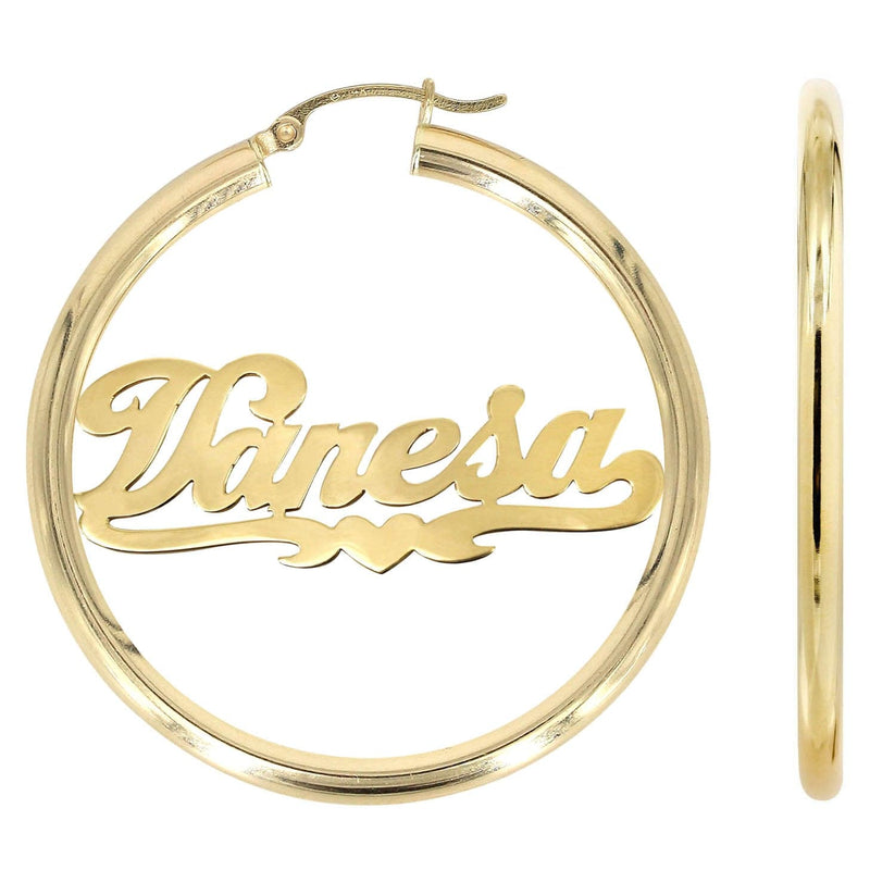 14K Ladies Heart Name Plate Hoop Earrings