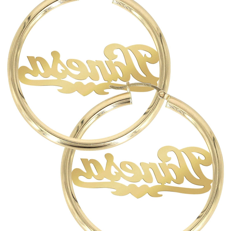 14K Ladies Heart Name Plate Hoop Earrings