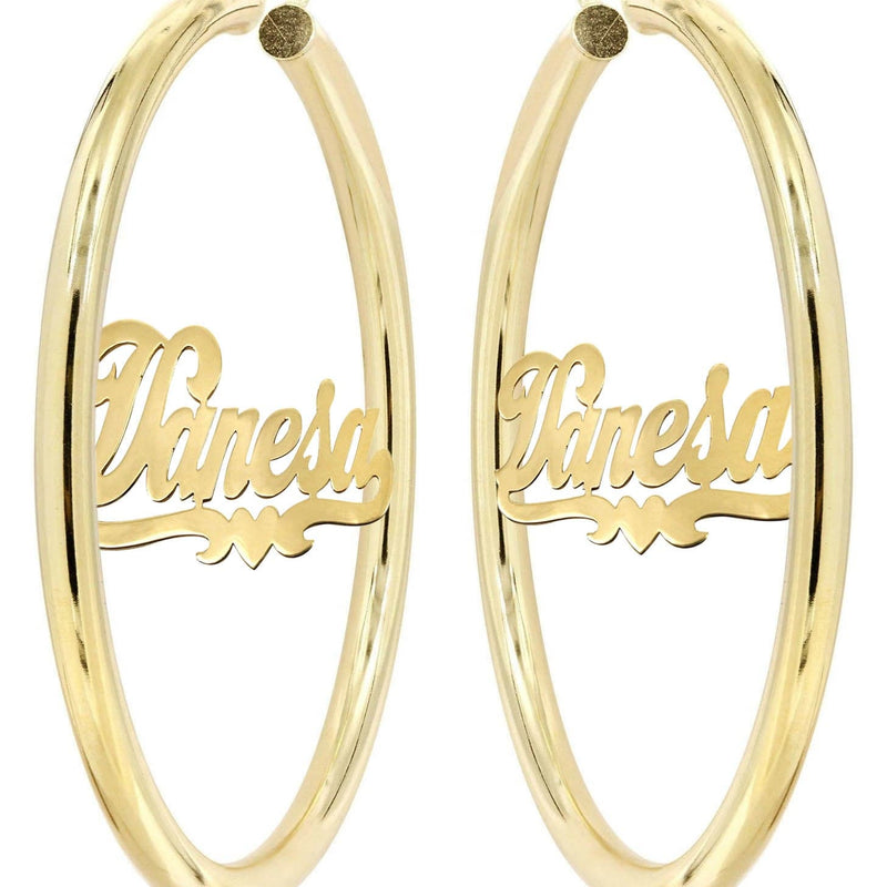 14K Ladies Heart Name Plate Hoop Earrings