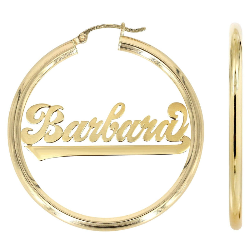 14K Ladies Script Name Plate Hoop Earrings