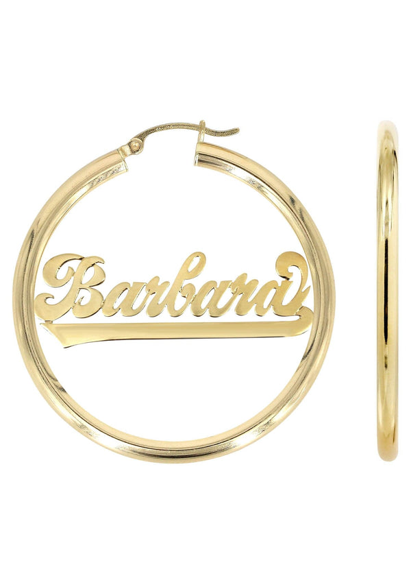 14K Ladies Script Name Plate Hoop Earrings