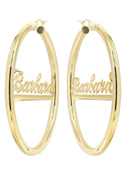14K Ladies Script Name Plate Hoop Earrings