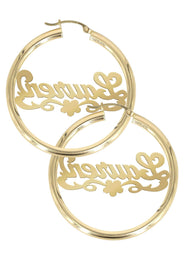 14K Ladies Diamond Cut Name Plate Hoop Earrings