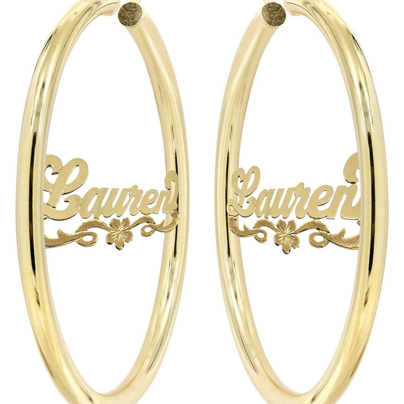 14K Ladies Diamond Cut Name Plate Hoop Earrings