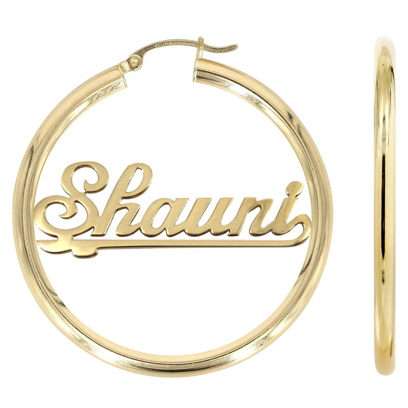 14K Ladies Plain Gold Name Plate Hoop Earrings