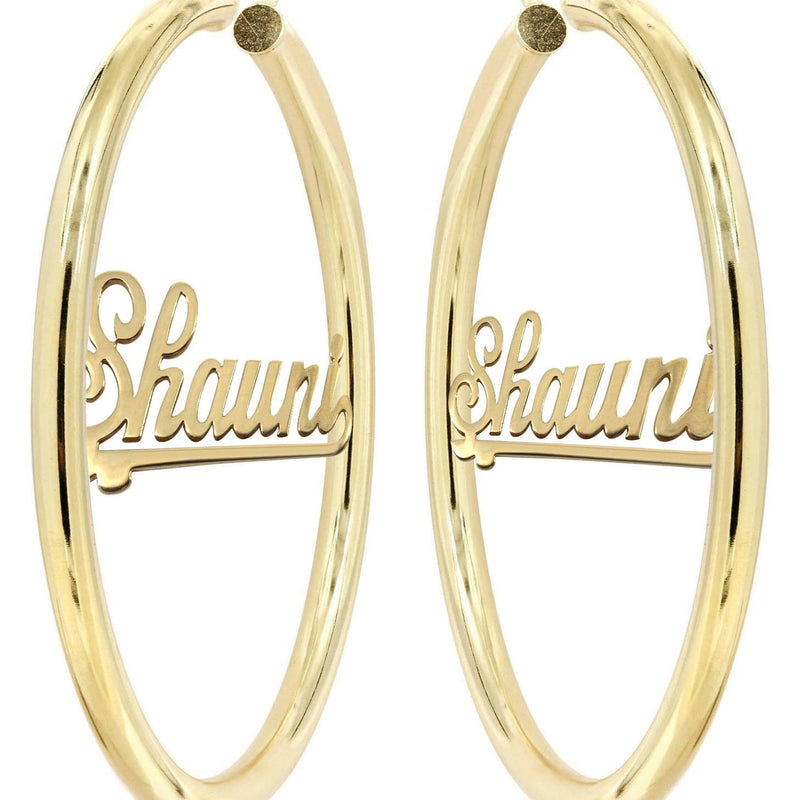 14K Ladies Plain Gold Name Plate Hoop Earrings