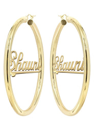 14K Ladies Plain Gold Name Plate Hoop Earrings