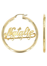 14K Ladies Diamond Cut Heart Name Plate Hoop Earrings