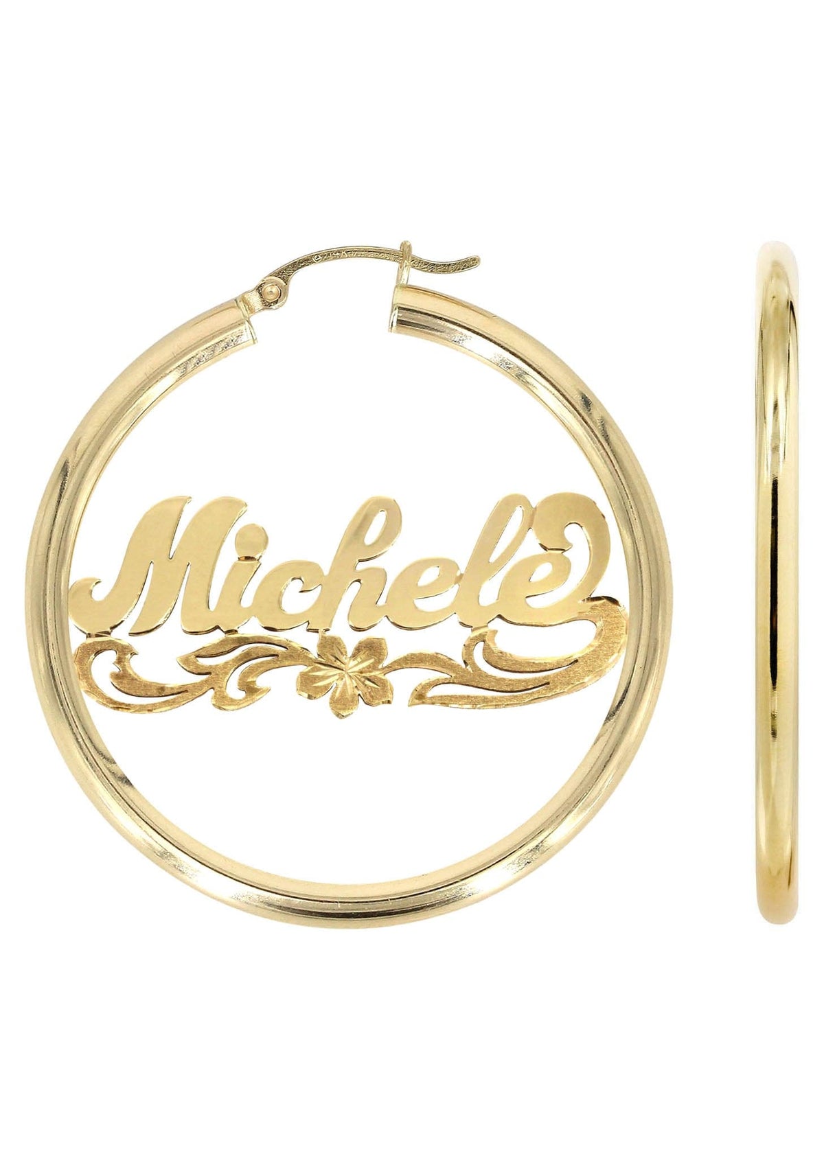 14K Ladies Diamond Cut Name Plate Hoop Earrings