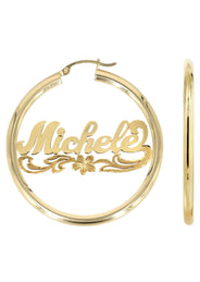 14K Ladies Diamond Cut Name Plate Hoop Earrings
