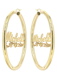 14K Ladies Diamond Cut Name Plate Hoop Earrings