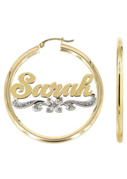 14K Ladies Two Tone Name Plate Hoop Earrings