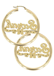 14K Ladies Two Tone Name Plate Hoop Earrings