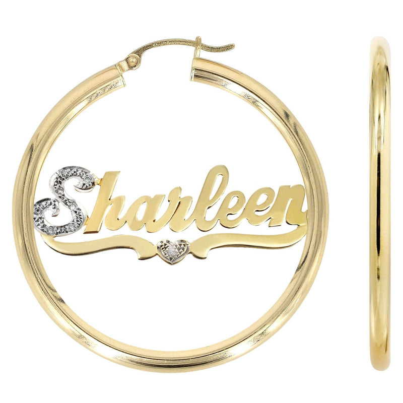 14K Ladies Two Tone  Name Plate Hoop Earrings
