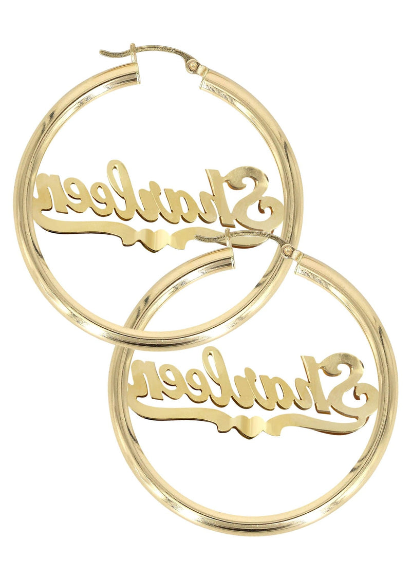 14K Ladies Two Tone  Name Plate Hoop Earrings