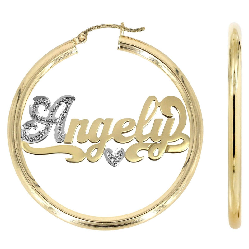 14K Ladies Two Tone Name Plate Hoop Earrings