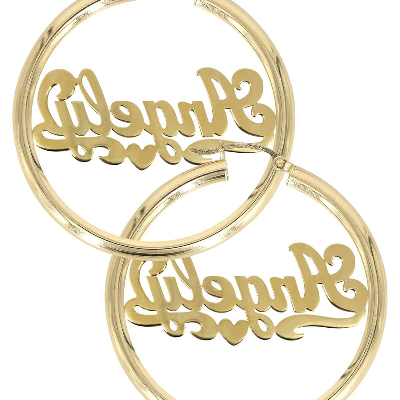 14K Ladies Two Tone Name Plate Hoop Earrings