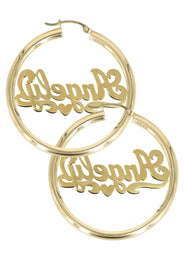 14K Ladies Two Tone Name Plate Hoop Earrings