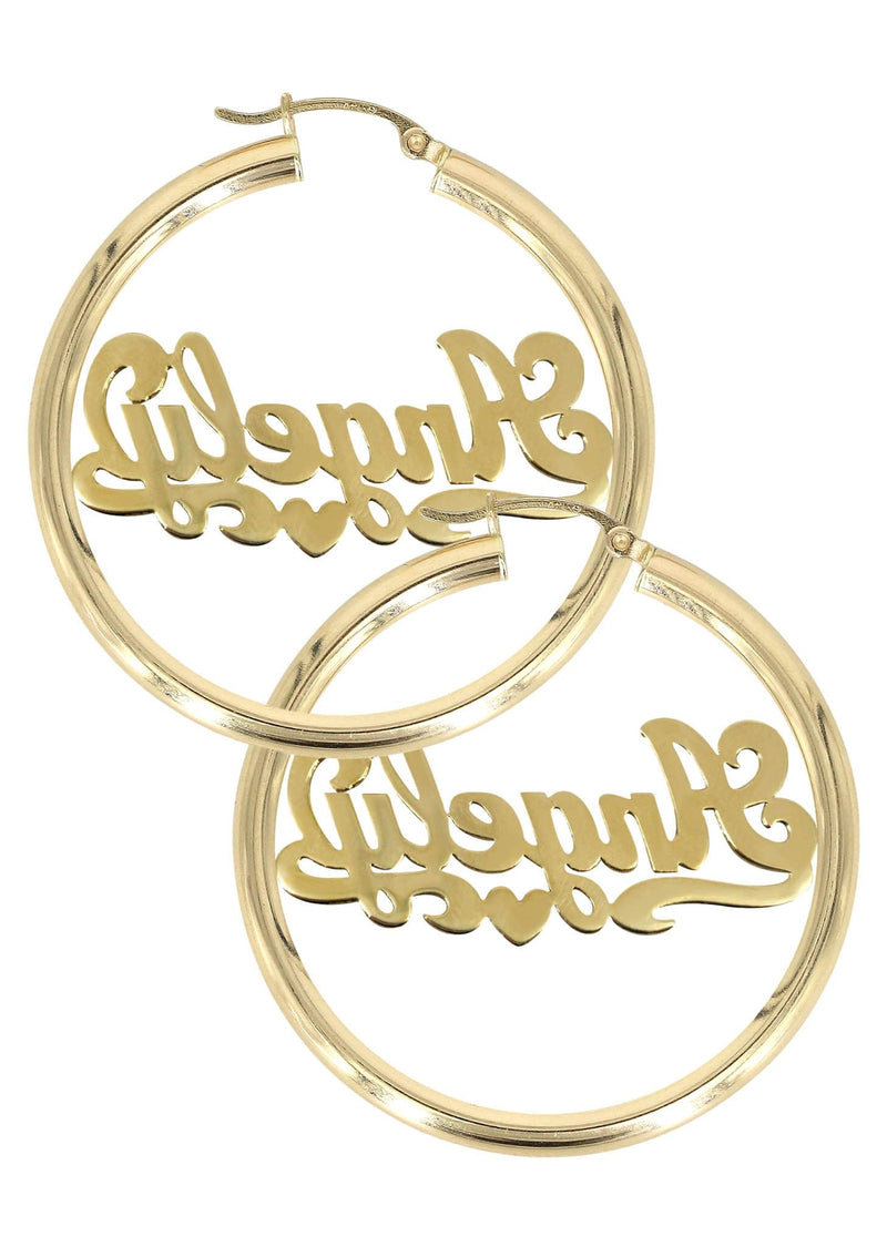 14K Ladies Two Tone Name Plate Hoop Earrings