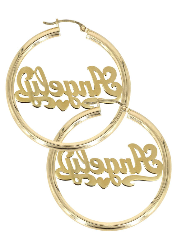 14K Ladies Two Tone Name Plate Hoop Earrings