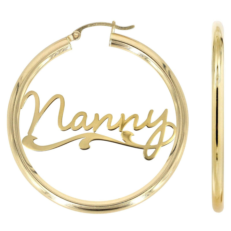14K Ladies Plain Name Plate Hoop Earrings