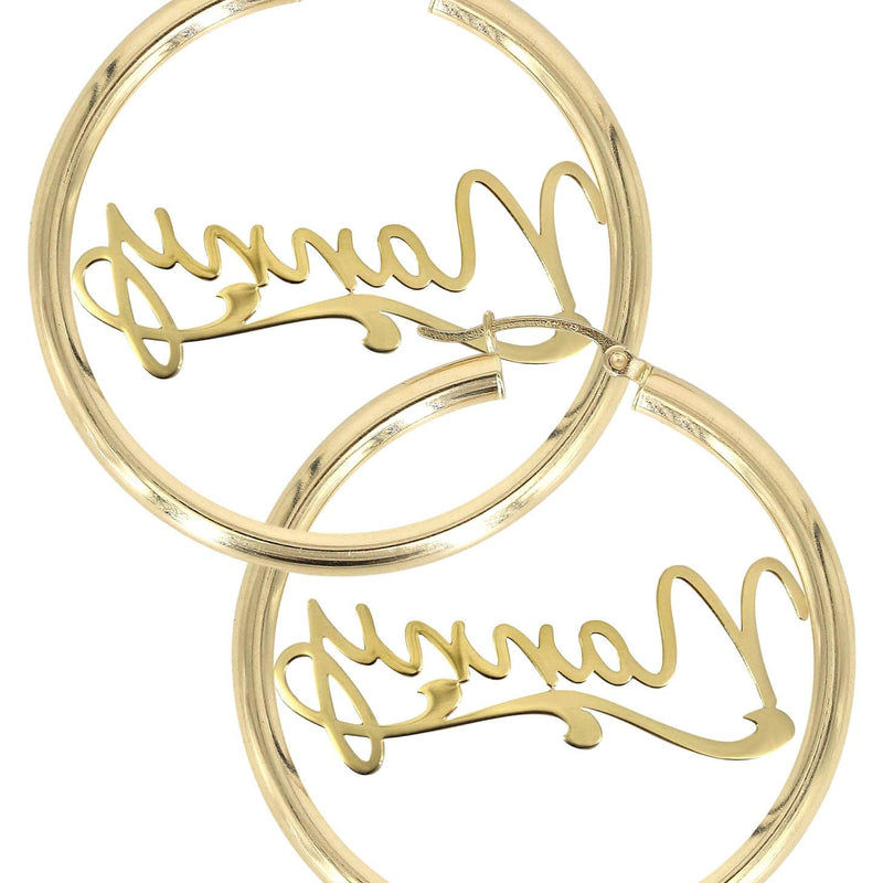 14K Ladies Plain Name Plate Hoop Earrings